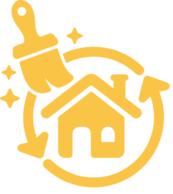 Hellamaid Customized Cleaning Packages – Icon featuring a paintbrush and house surrounded by a circular refresh symbol, representing a fresh, renewed home environment.