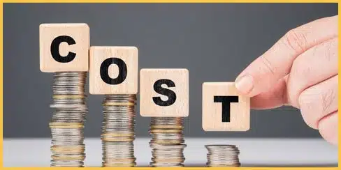 Blocks with letters for "COST" above coins.