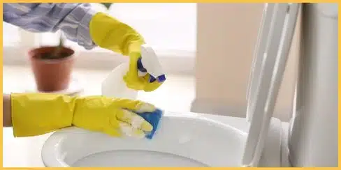 Professional cleaner cleaning a toilet.
