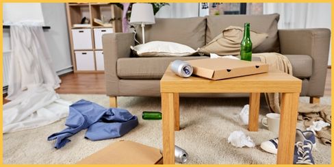 A messy living area.