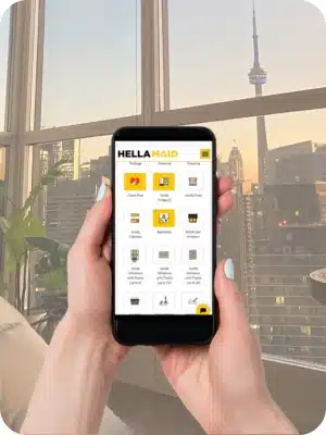 picture showing online booking of cleaning services in Toronto with CN tower showing