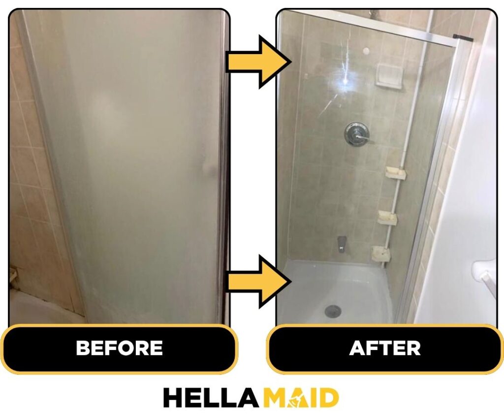 Before and after of a glass cleaned by Hellamaid, the best cleaning service in Kitchener.