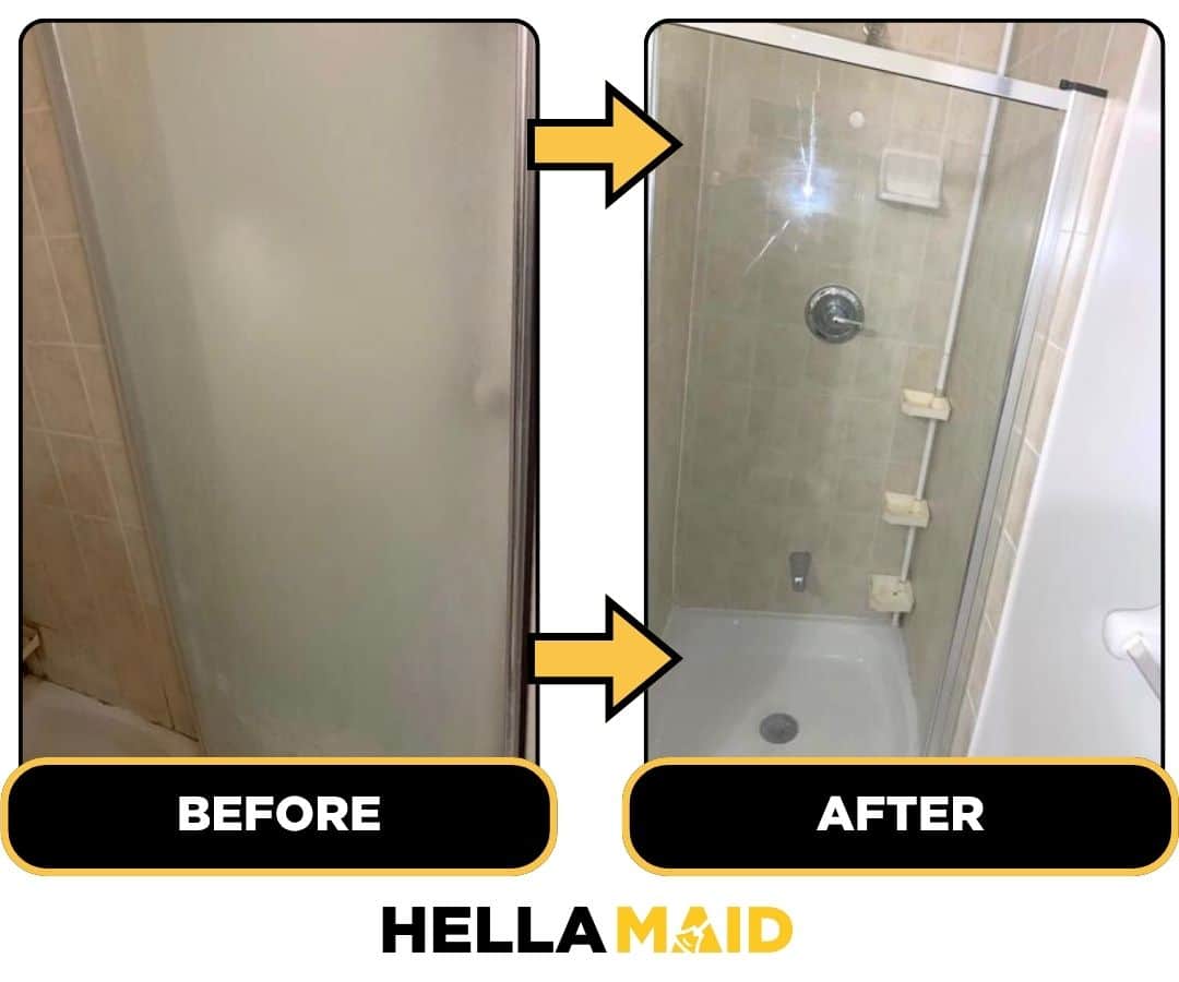 Before and after of a glass cleaned by Hellamaid, the best cleaning service in Kitchener.