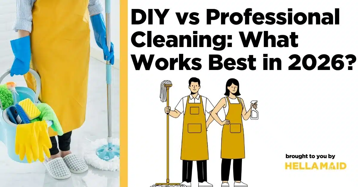 An image and illustration of cleaners, with text related to "DIY vs Professional Cleaning in 2026."