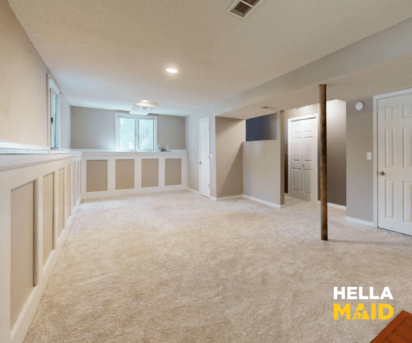 Basement after a Hellamaid post-renovation clean