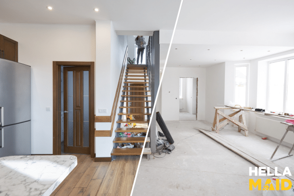 Before and after post-renovation home cleaning by Hellamaid