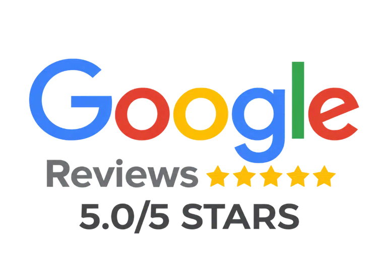 Google Reviews badge showing a 5.0 out of 5 star rating