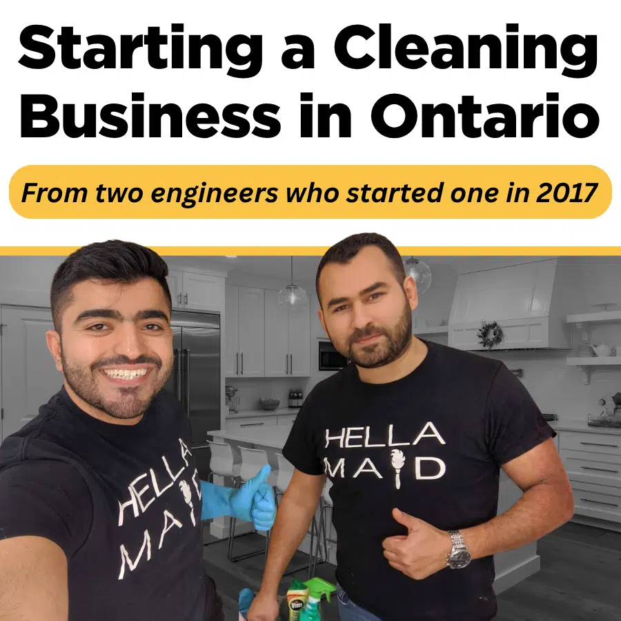 Hellamaid co-founders Ahmed Mezil and Abdul in a client’s kitchen in the early days of Hellamaid